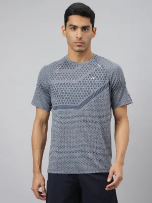 Alcis Men Navy Heather Anti-Static Slim-Fit Round Neck Distance Running T-Shirt Earth Fit FrictionResistantFabric