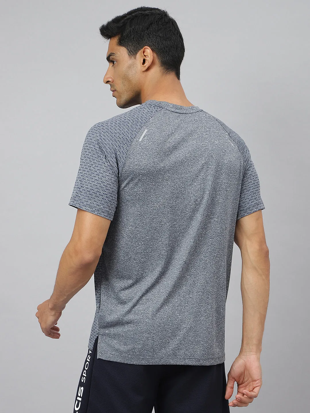 Alcis Men Navy Heather Anti-Static Slim-Fit Round Neck Distance Running T-Shirt Travel Core Organic Cotton Certification