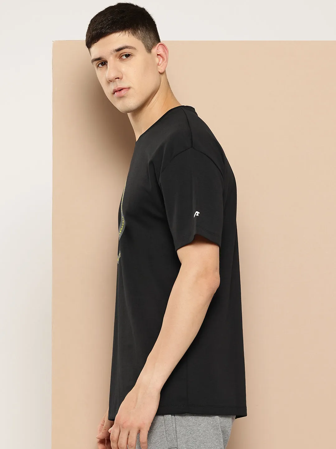 Japan Neat Silk Glow Alcis Men Black Typography Printed T-shirt