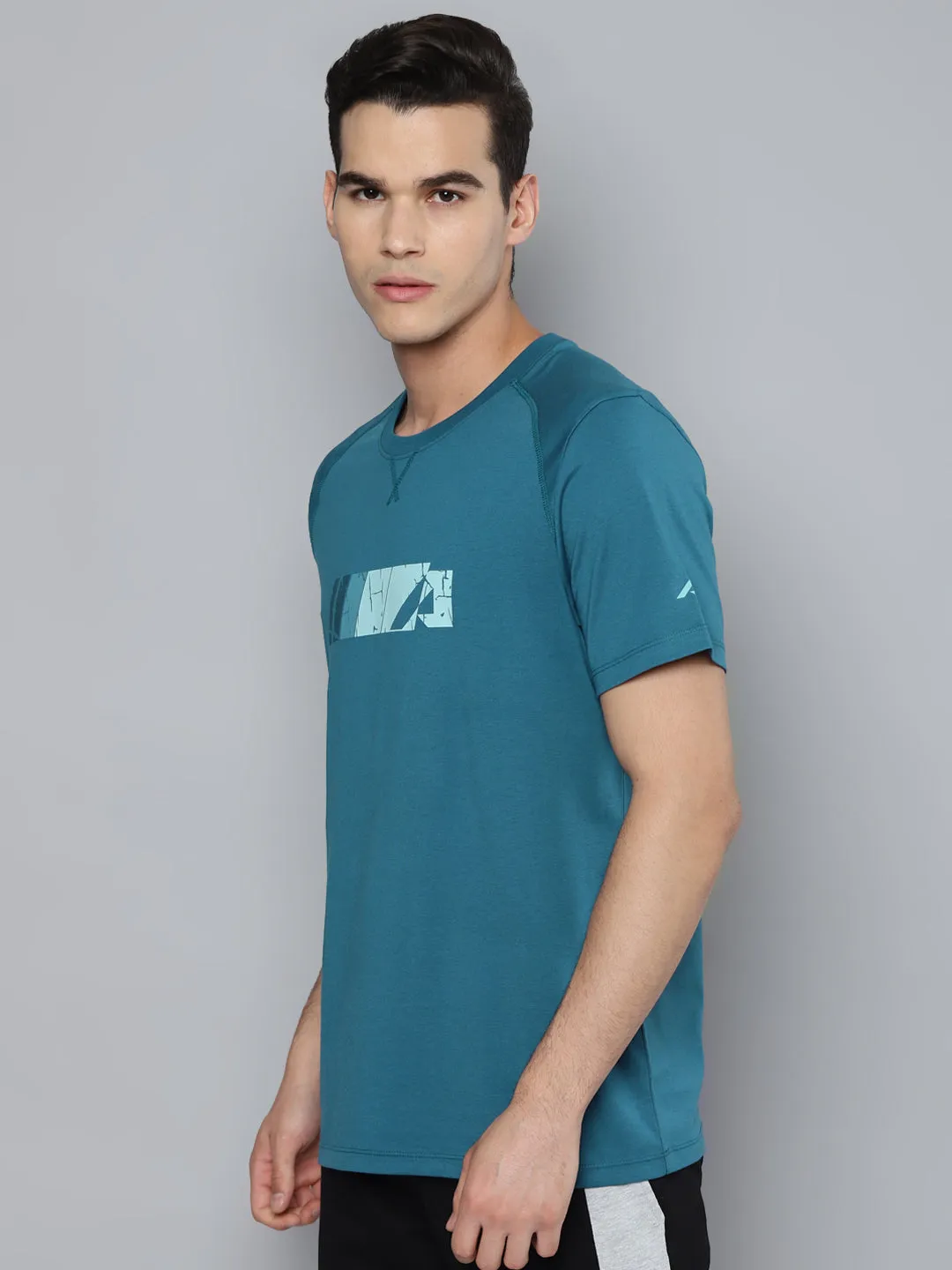Energy Ease Alcis Men Teal Printed Slim Fit Running T-shirt