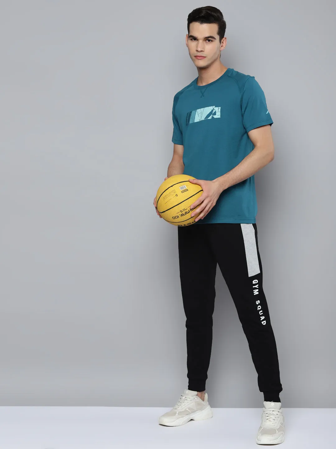 Reinforced Edges Alcis Men Teal Printed Slim Fit Running T-shirt