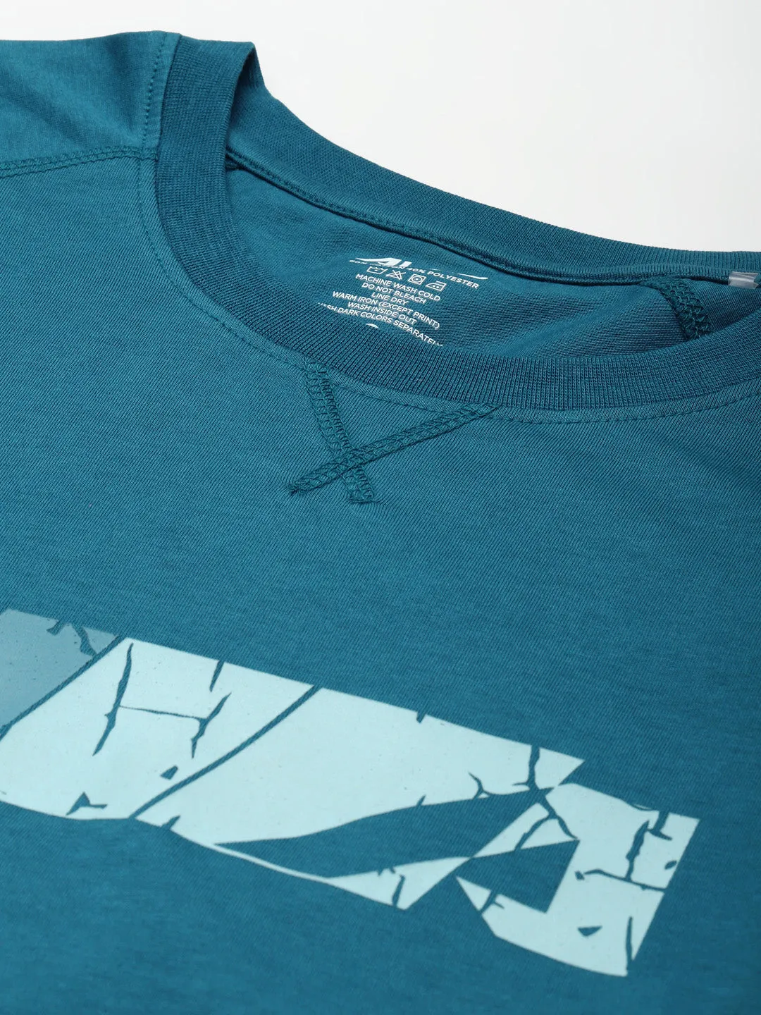 Alcis Men Teal Printed Slim Fit Running T-shirt Silver Glow