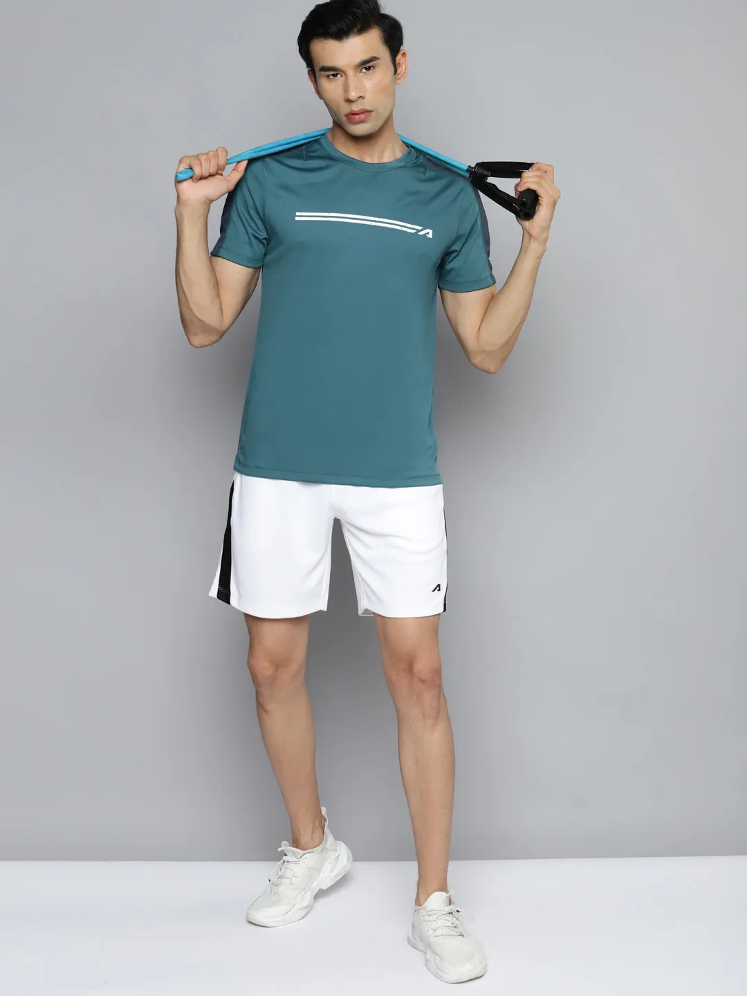 Glitter Fit Adjustable Hem Alcis Men Blue Slim Fit Training or Gym T-shirt