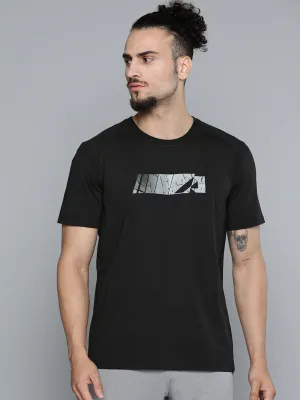 Run Glow SnagProofMaterial Alcis Men Black Grey Printed Slim Fit Training or Gym T-shirt