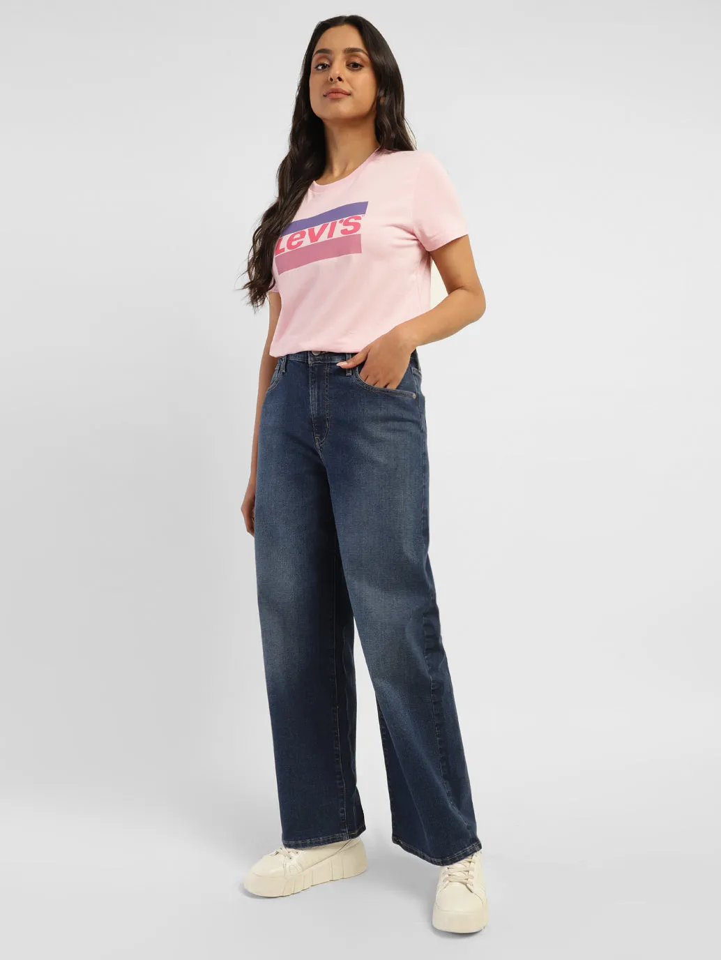 City Walk Autumn Days Lightweight Weather Proof Women's Blue Wide Leg Fit High Rise Jeans