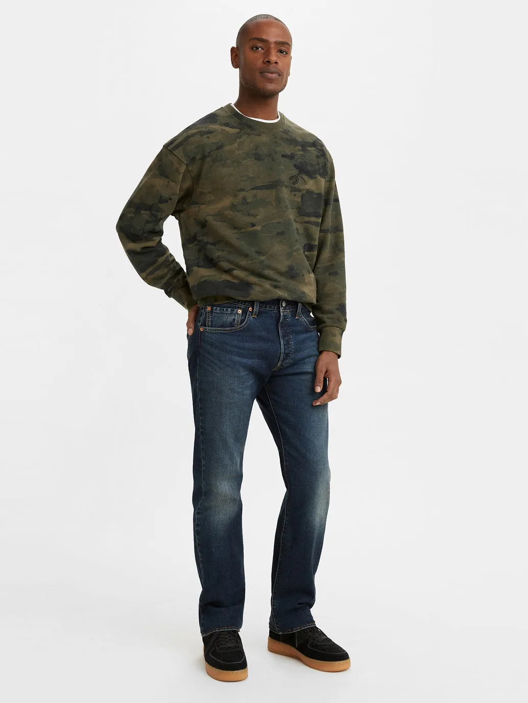 Men's 501 Blue Straight Fit Mid Rise Jeans Active Touch