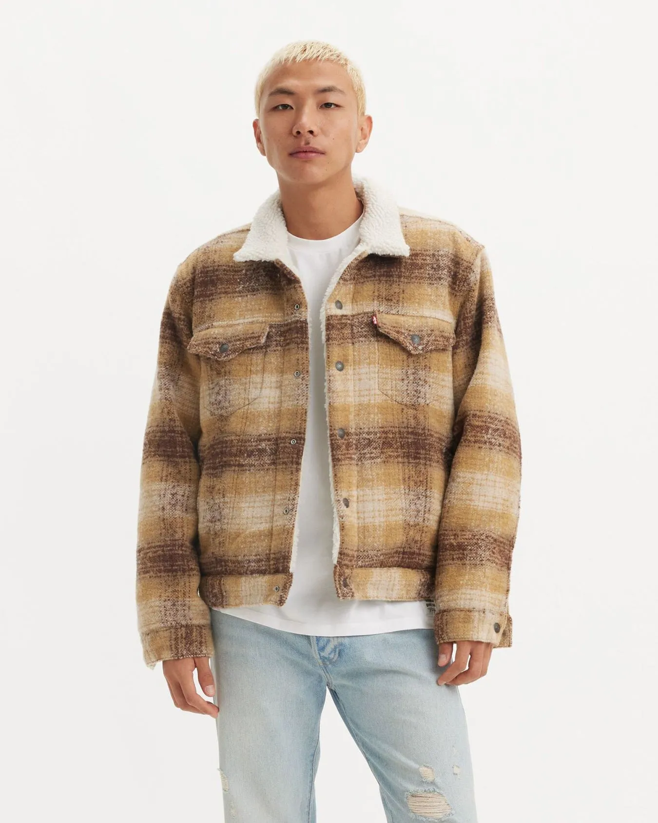Sustainable Creative Look Quick Outfit Levi's? Type III Sherpa Jacket - Westin Plaid / Curry