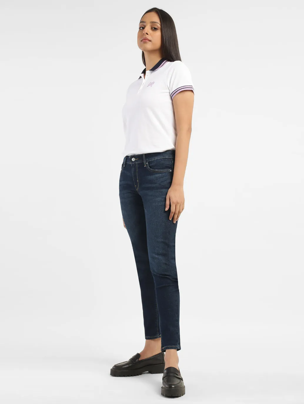 Women's 711 Blue Skinny Fit Mid Rise Jeans Heavy Duty Zipper Mechanism Timeless Match