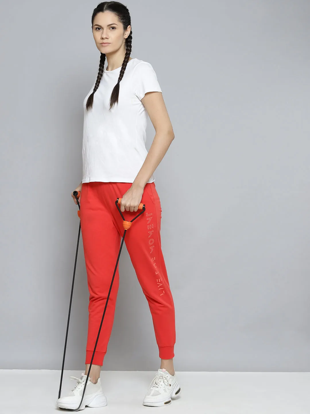 Outdoor Comfort ThermalRegulatingLining Alcis Women Coral Red Slim Fit Cropped Running Joggers