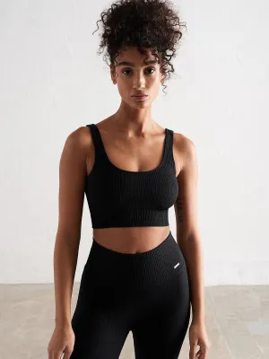Black Ribbed Seamless Bra High Elasticity Blend