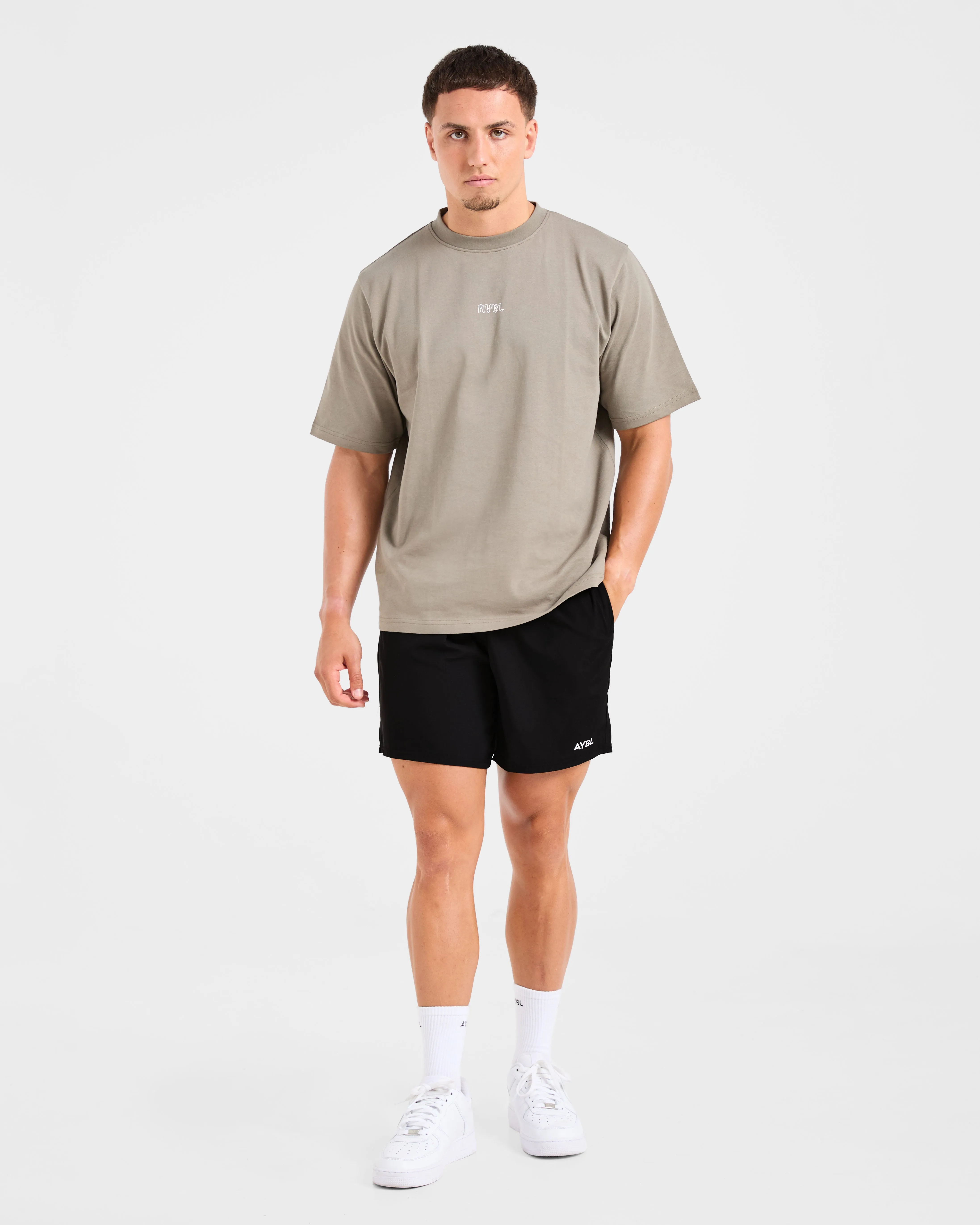 Drip Dry Fabric Ribbed Neckline Rebound T Shirt - Dusky Olive
