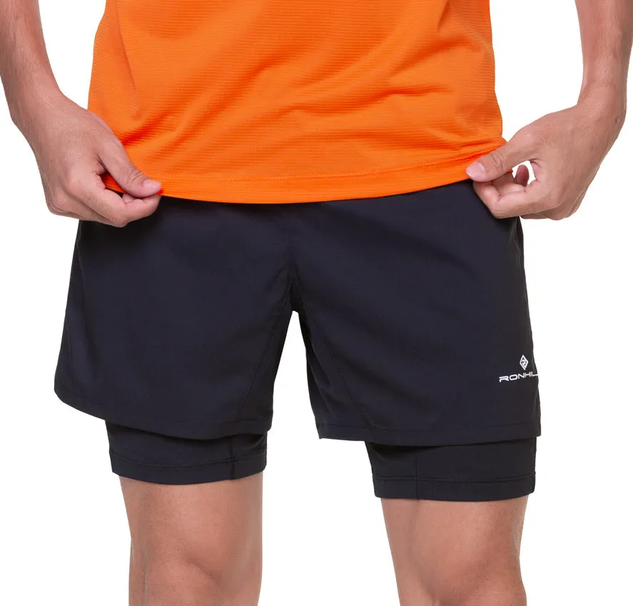 All Day Movement Fit Unisex Design Ronhill Tech Twin 2 In 1 Mens Running Shorts - Black