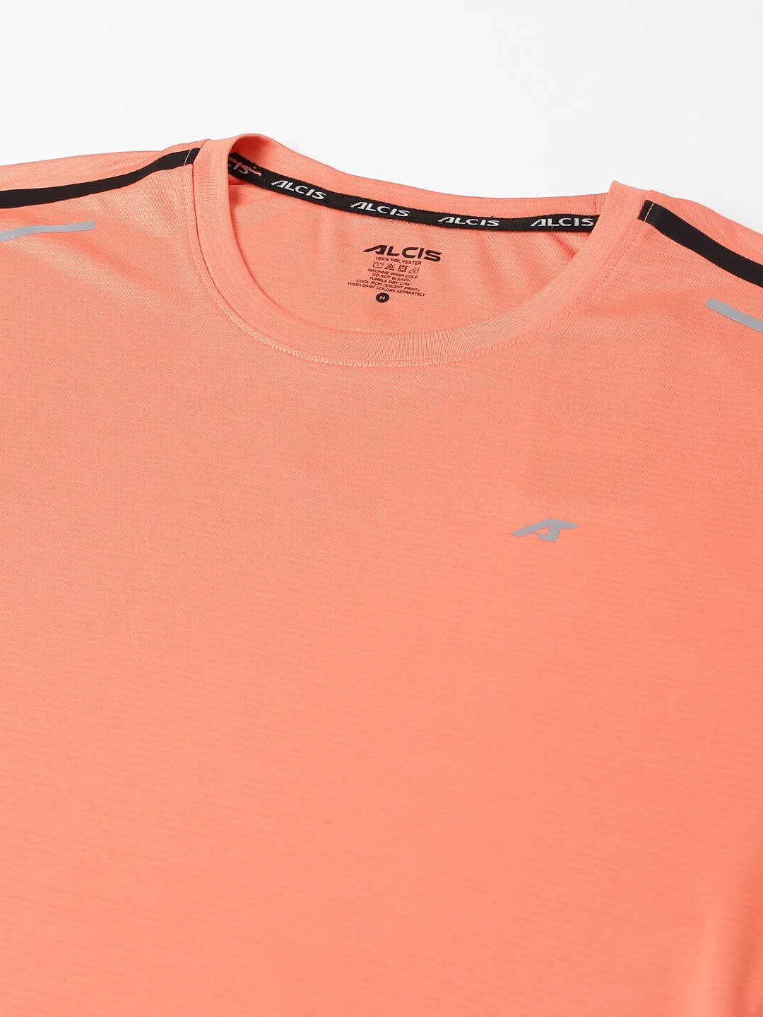 Alcis Men Orange Drytech  Anti-Static Slim-Fit Round Neck Running T-Shirt WrinkleFree Fabric CoolingChannelFabric