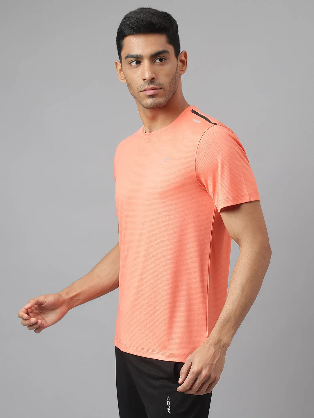 Peace Flow Brave Fit Alcis Men Orange Drytech  Anti-Static Slim-Fit Round Neck Running T-Shirt