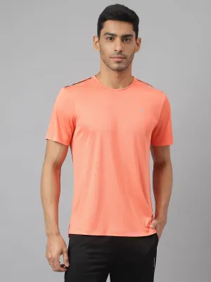 Reinforced Stitching WaterRepellent Alcis Men Orange Drytech  Anti-Static Slim-Fit Round Neck Running T-Shirt