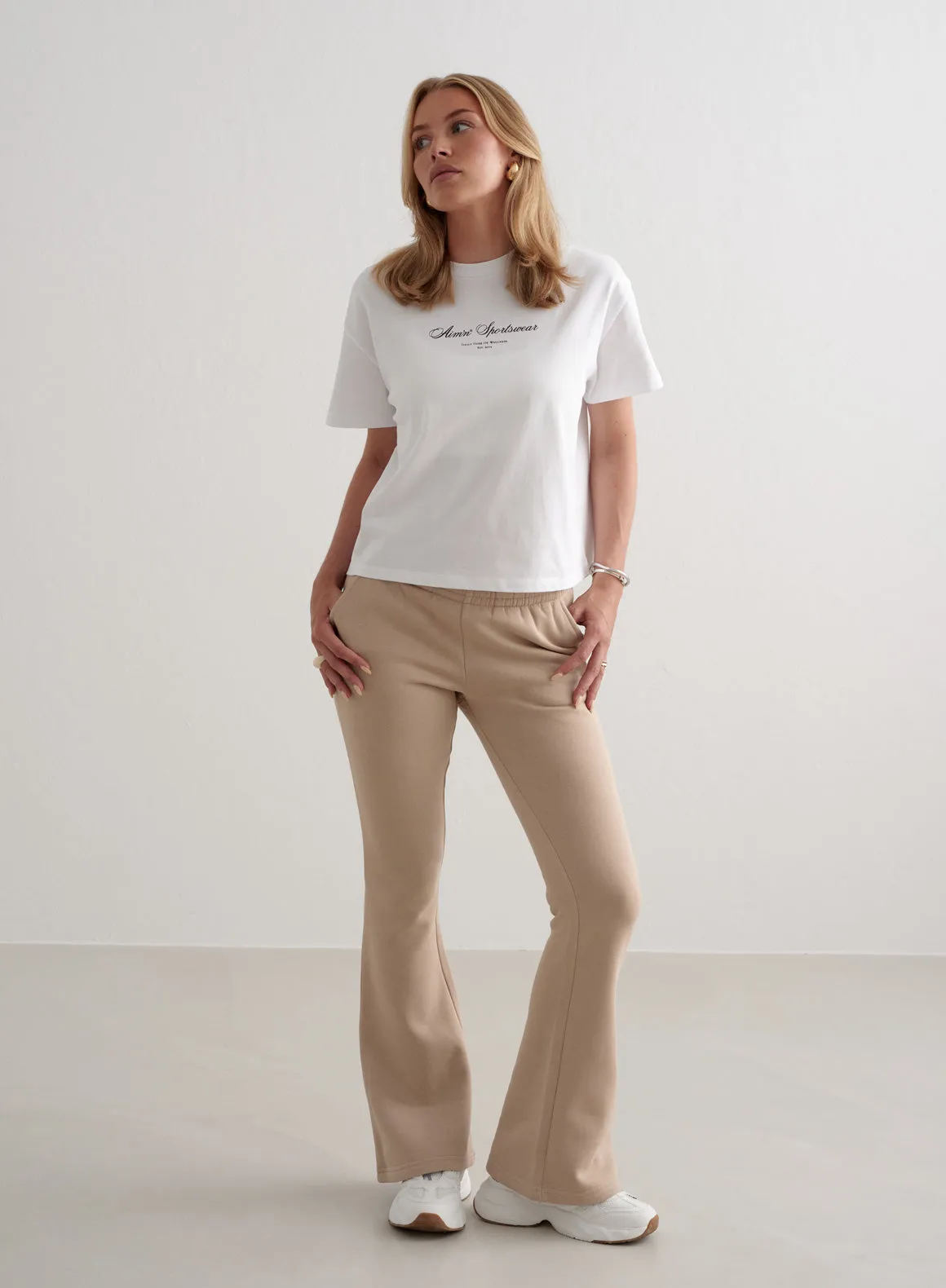 Beige Flare Sweatpants Neutral Style Durable Utility