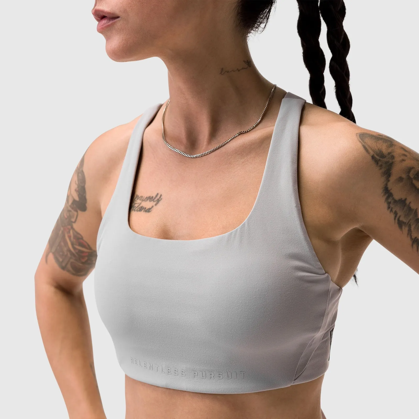 W039. Lycra? Hybrid Sports Bra - Slate Grey Smooth Lining