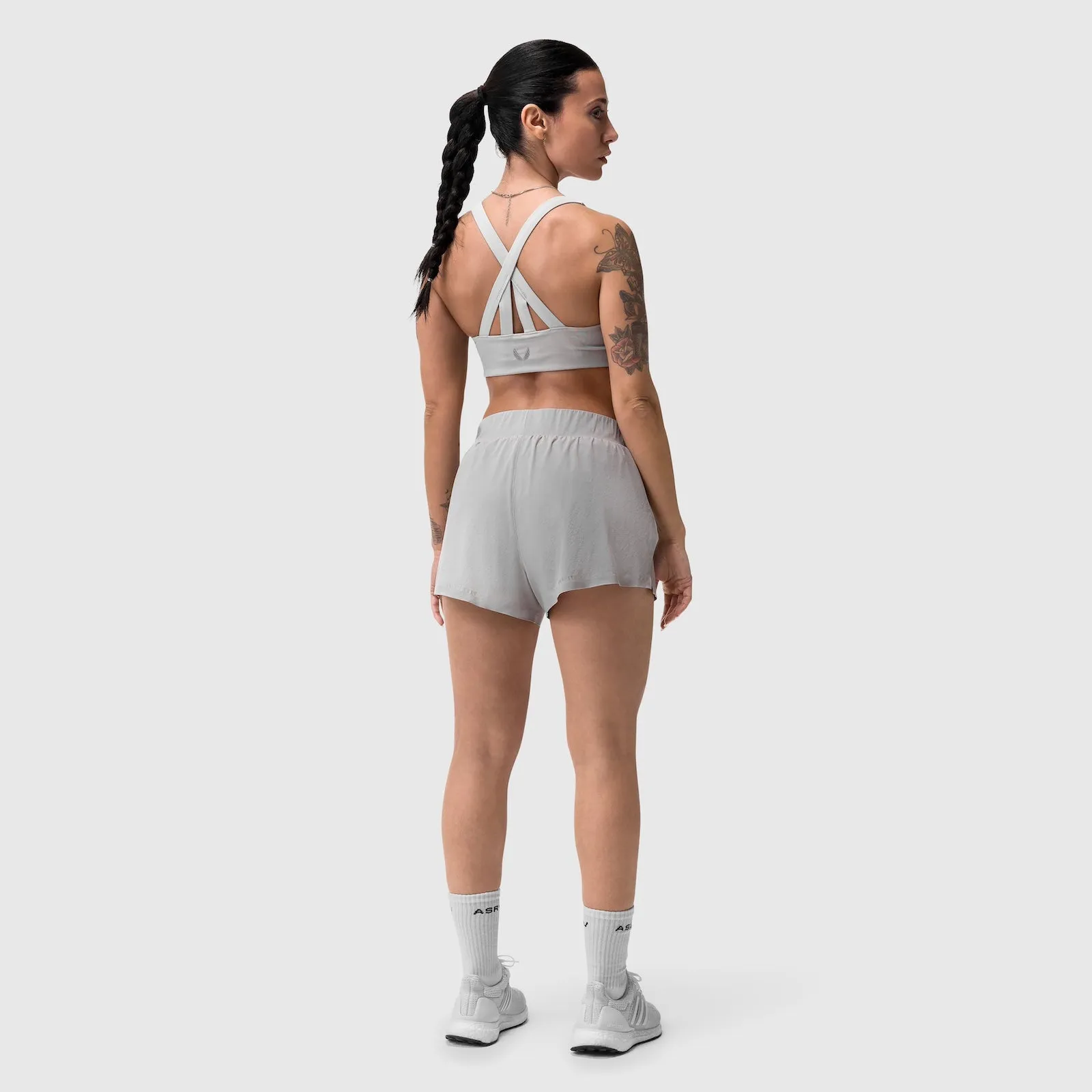 Cap-sleeved seams Removable straps seams W039. Lycra? Hybrid Sports Bra - Slate Grey