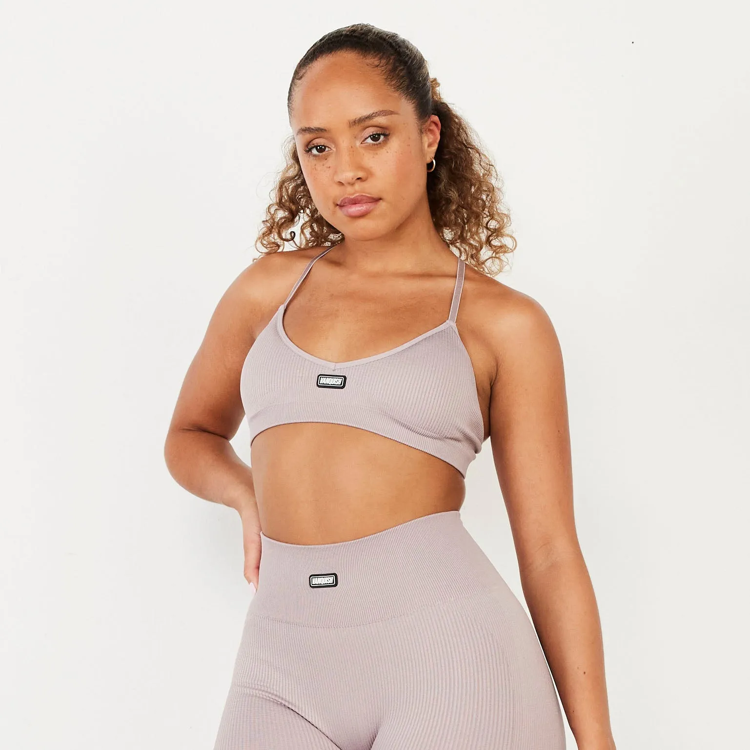 Wide Elastic Band Vanquish Ribbed Seamless Blush Cross Back Low Support Bra