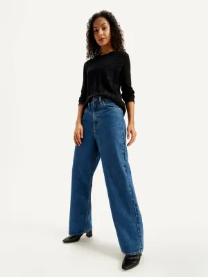 Women's Blue Loose Fit High Rise Jeans Standard Piece Relaxed Feel