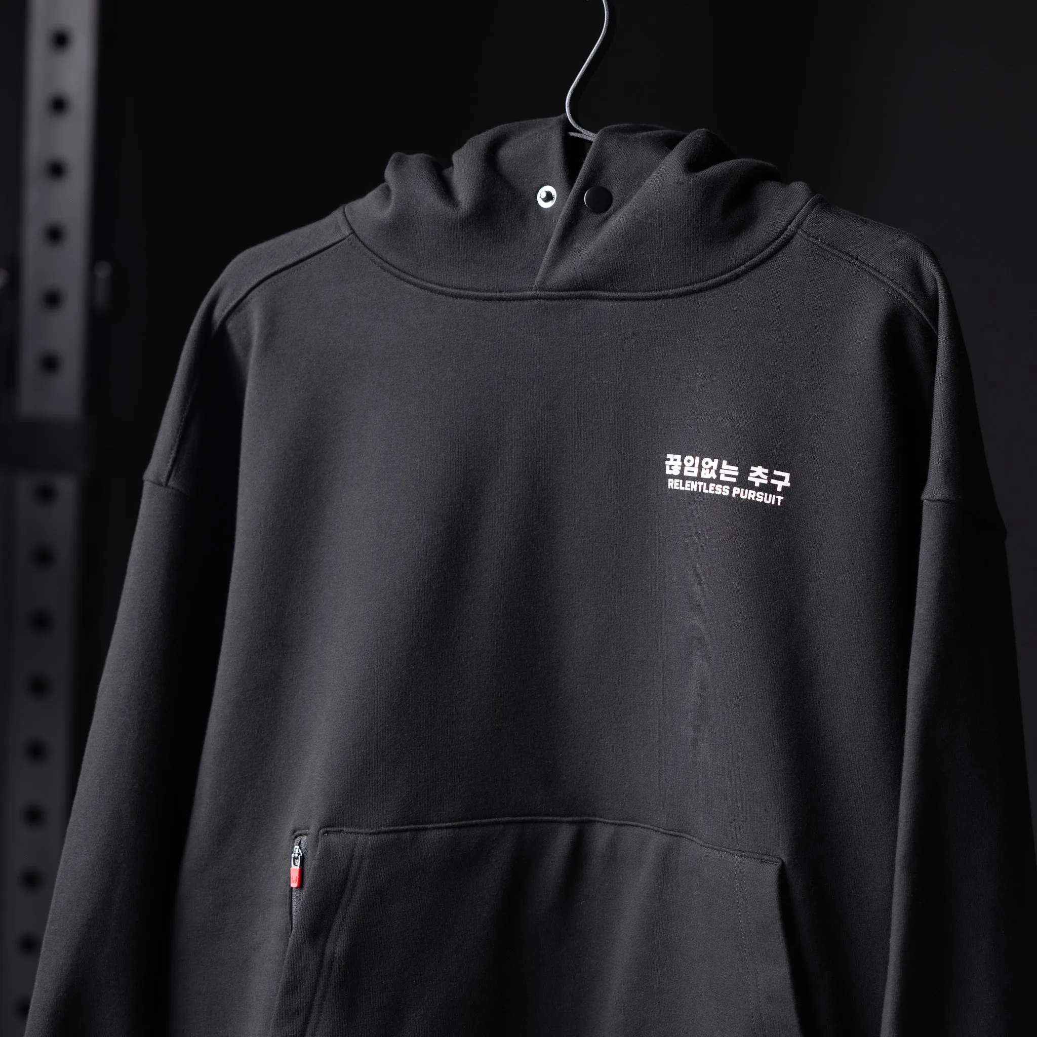 0874. Tech-Terry? Zip Pocket Hoodie - Black "RP Wings Stack" Warm Garment