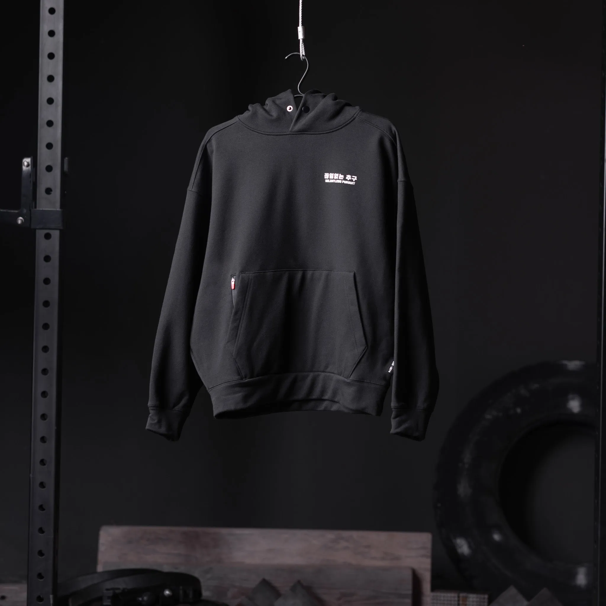 Sun wear Oversized Silhouette 0874. Tech-Terry? Zip Pocket Hoodie - Black "RP Wings Stack"