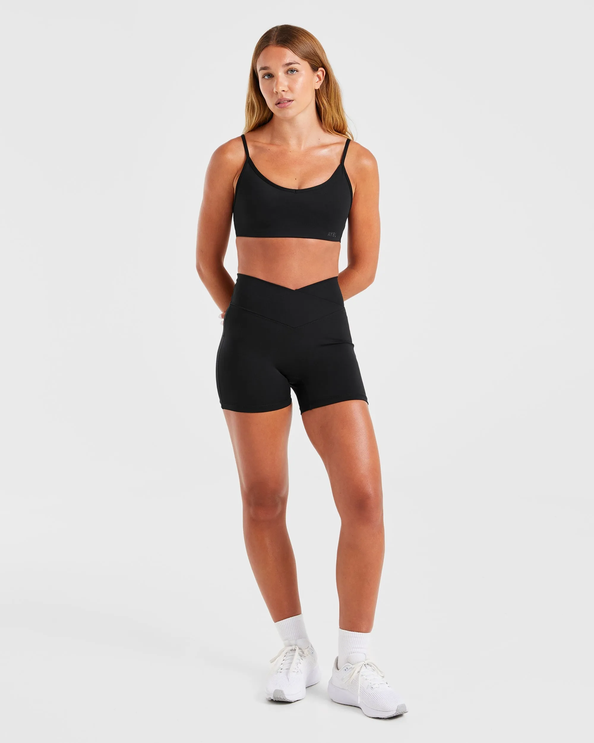 Sculpt Wrap Sports Bra - Black Stretch Fabric Versatile Style
