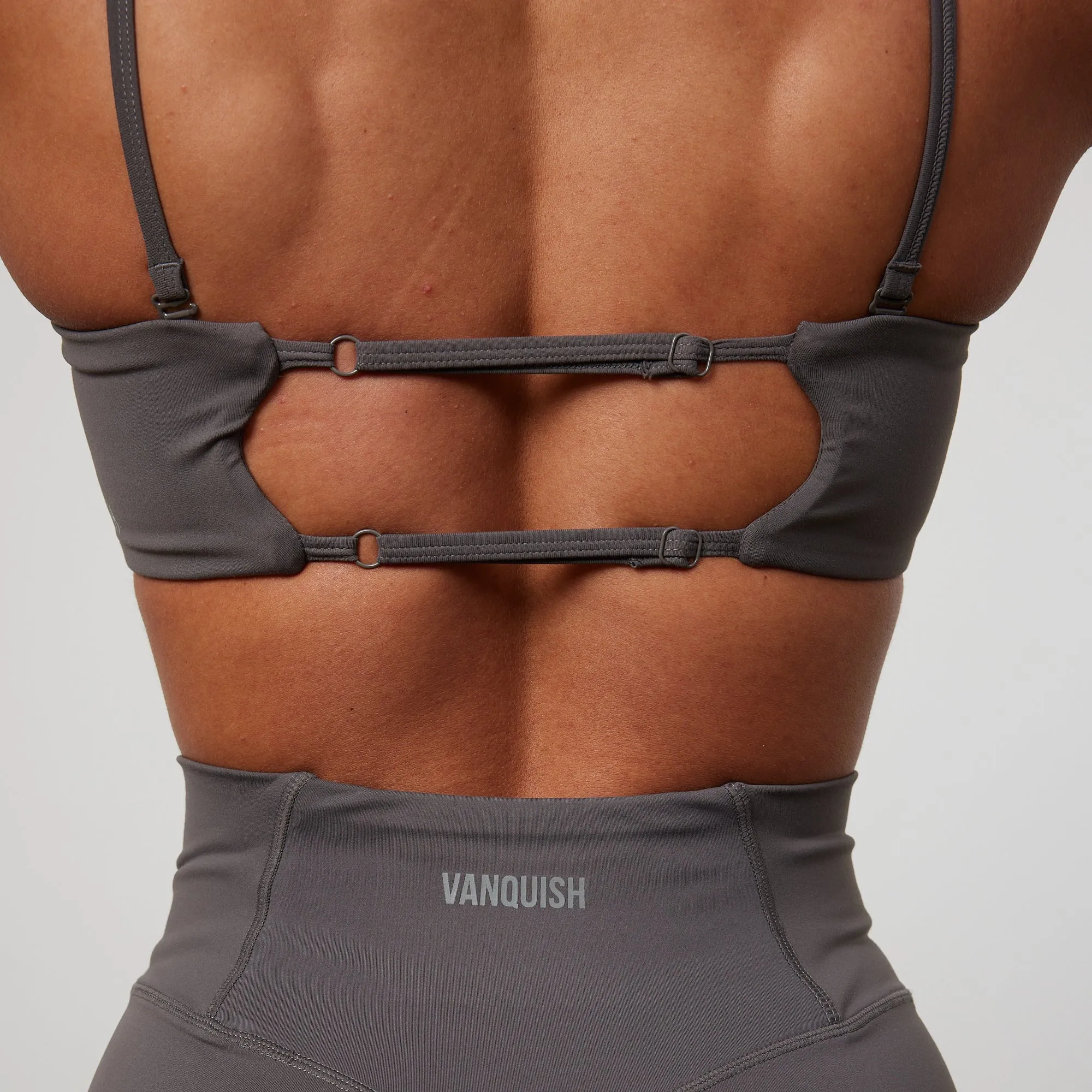 Vanquish Enhance Graphite Grey Bandeau Bra adjustable material Yellow sports outfit