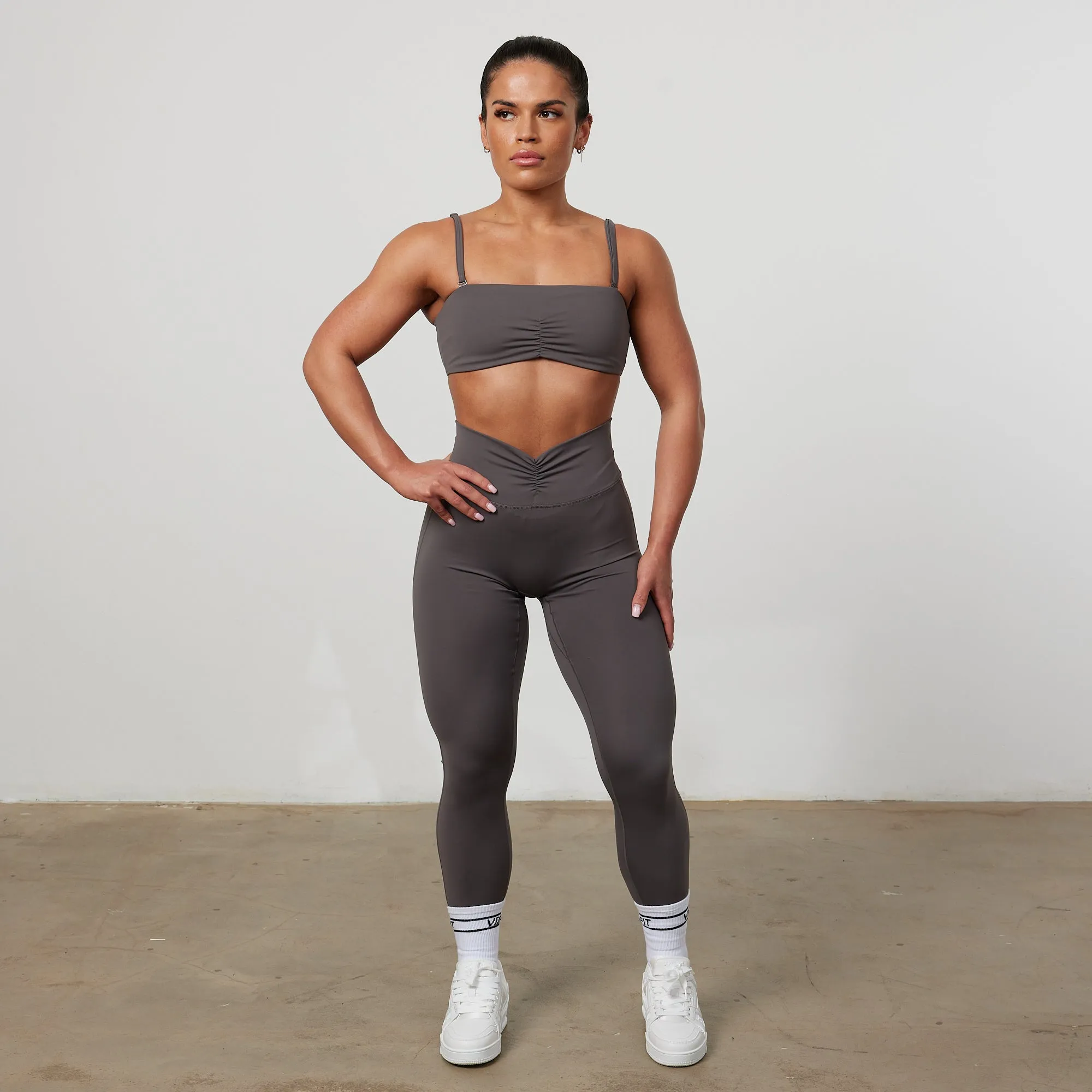 Satin sports outfit Upper body workouts Vanquish Enhance Graphite Grey Bandeau Bra