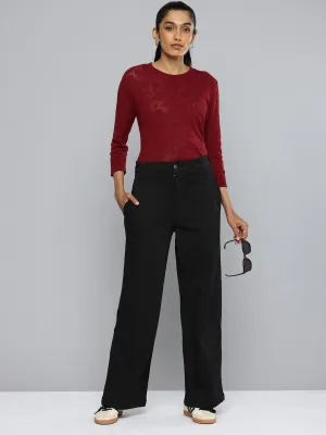 Motion Ease Neutral design Women's Redloop Black Ribcage Bell Bottom Wide Leg Fit High Rise Jeans