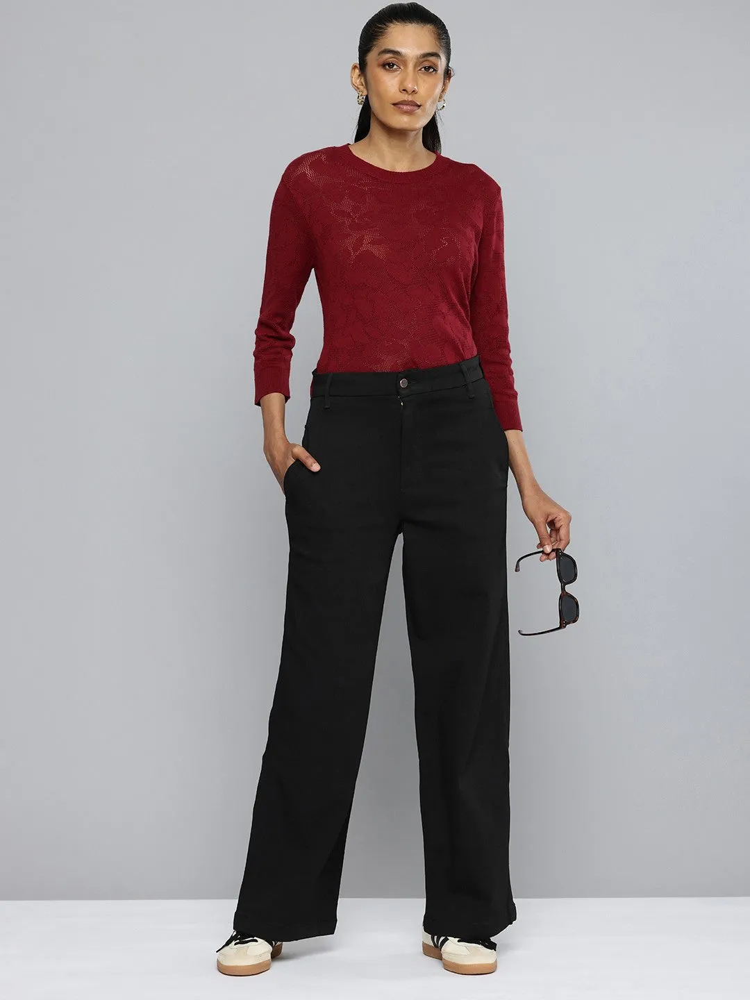 Women's Redloop Black Ribcage Bell Bottom Wide Leg Fit High Rise Jeans Modern Traveler Gear Sunny Vibes Breathable fabric technology