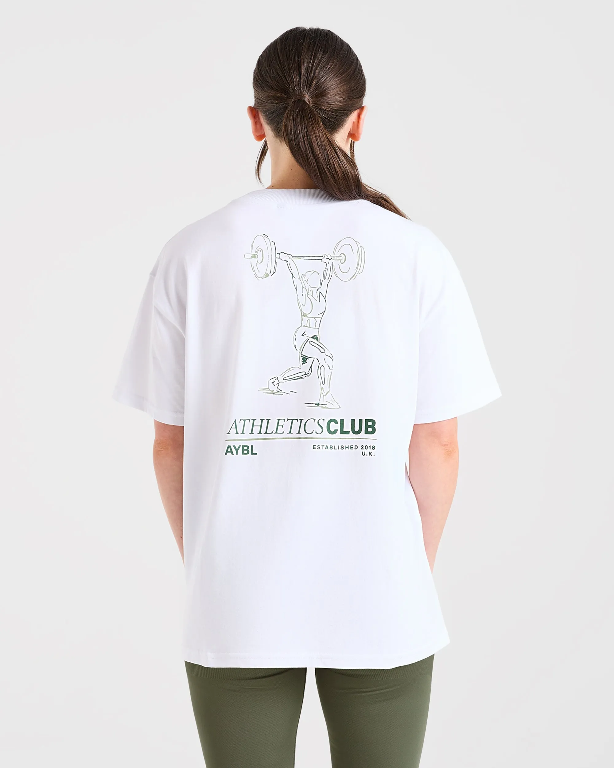 Loose Fit NonRestrictive Gusset Design Power Lifting Illustration T Shirt - White/Green