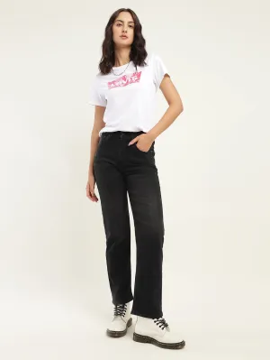 Durable Minimalist Style Party Look All Around Women's Black Ribcage Straight Fit High Rise Jeans