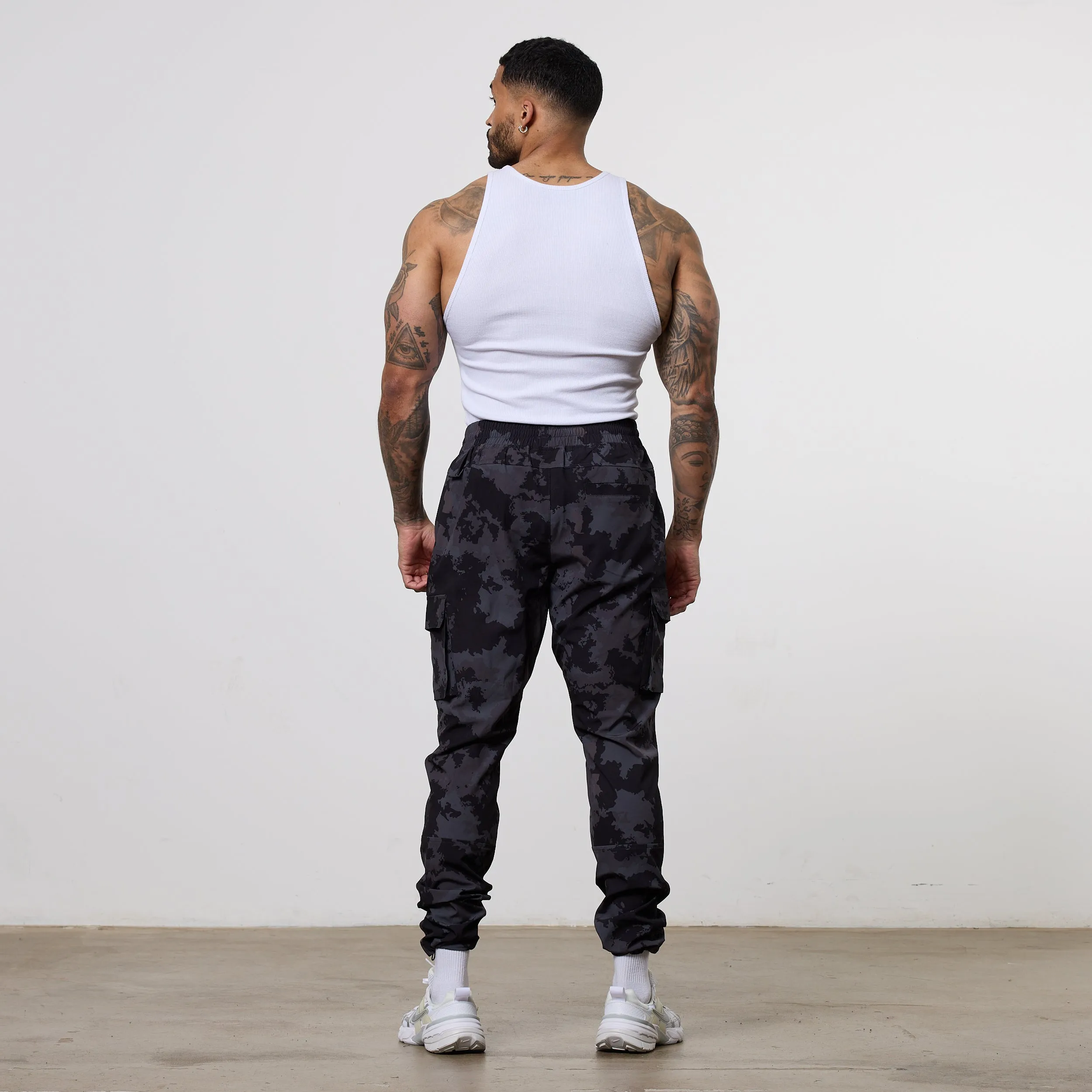 Vanquish Utility Black Camo Tapered Cargo Pants Light Reflective Details
