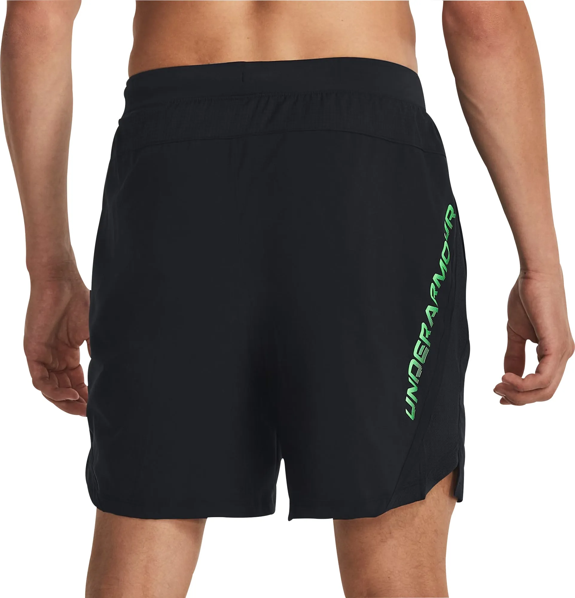 TaglessLabeling Soft Touch Under Armour Launch 7 Inch Graphic Mens Running Shorts - Black