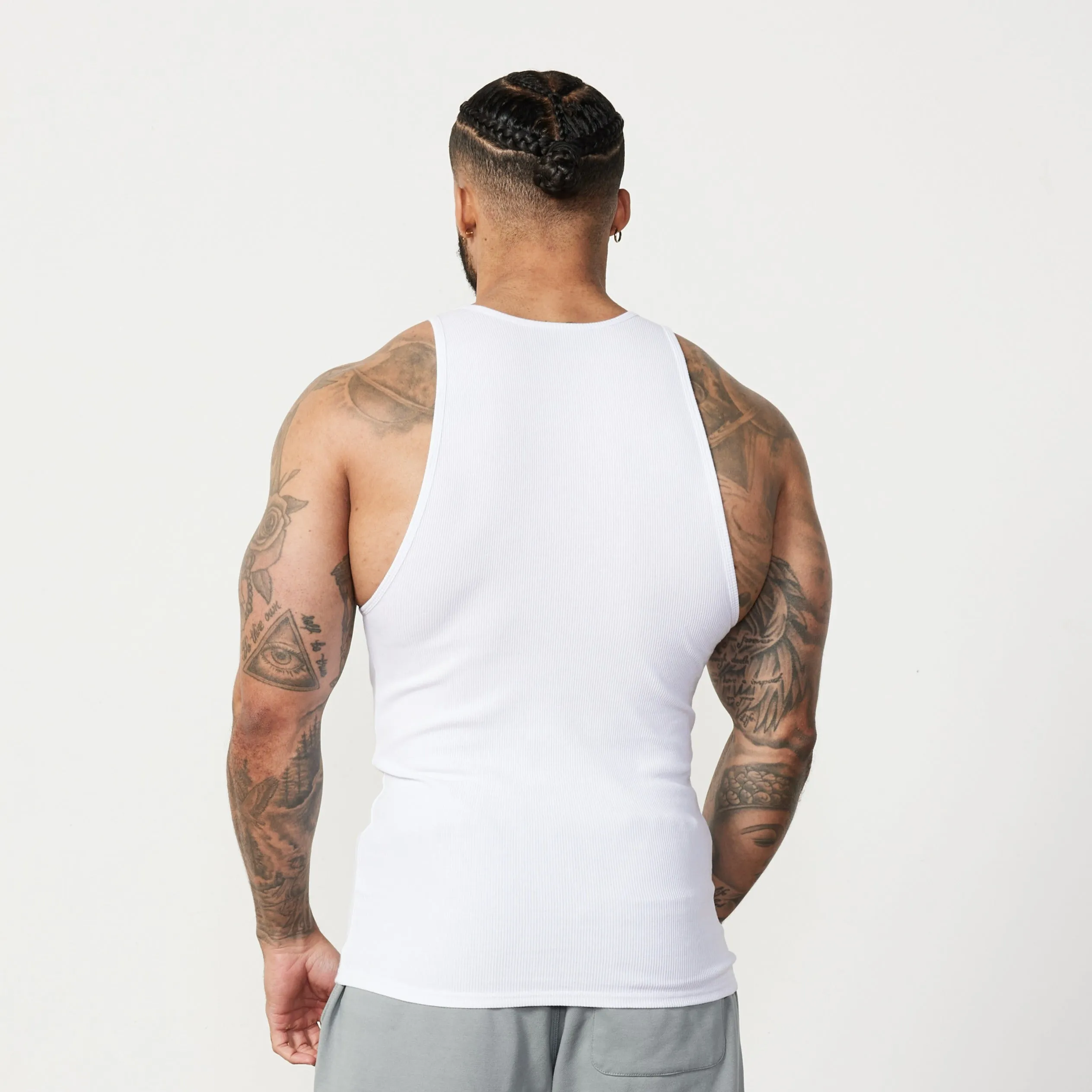 Vanquish Essential White Ribbed Fitted Tank quick dry