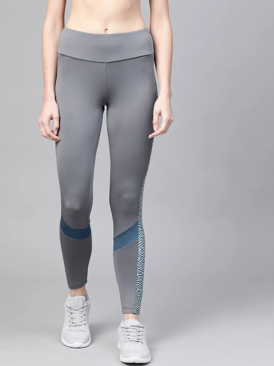Alcis Women Grey Solid Anti-Viral Training Tights Cozy Core Body Shaping Morning Stretch