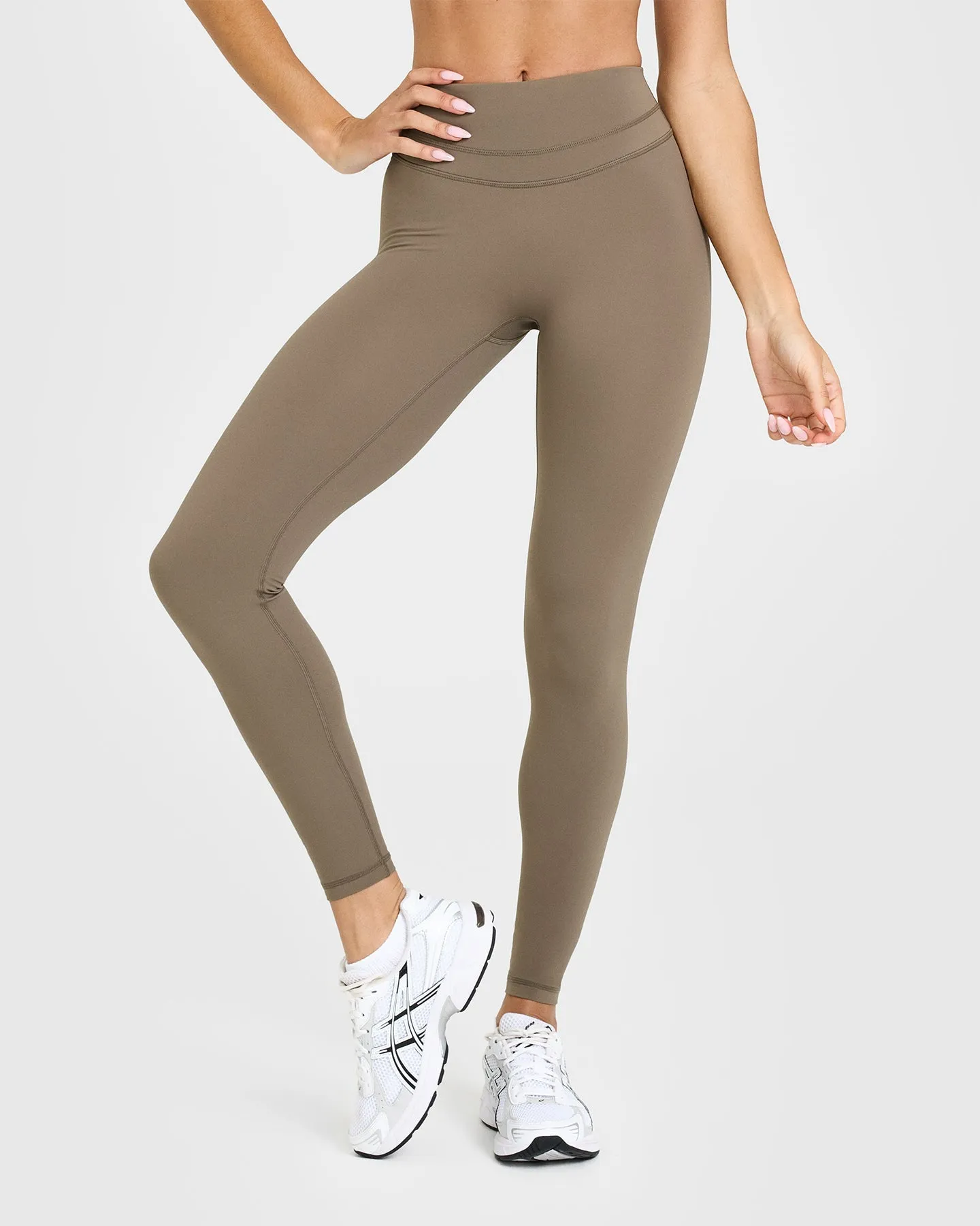 Unified High Waisted Leggings | Moss Brown Hero Light Breathable Mesh Panels