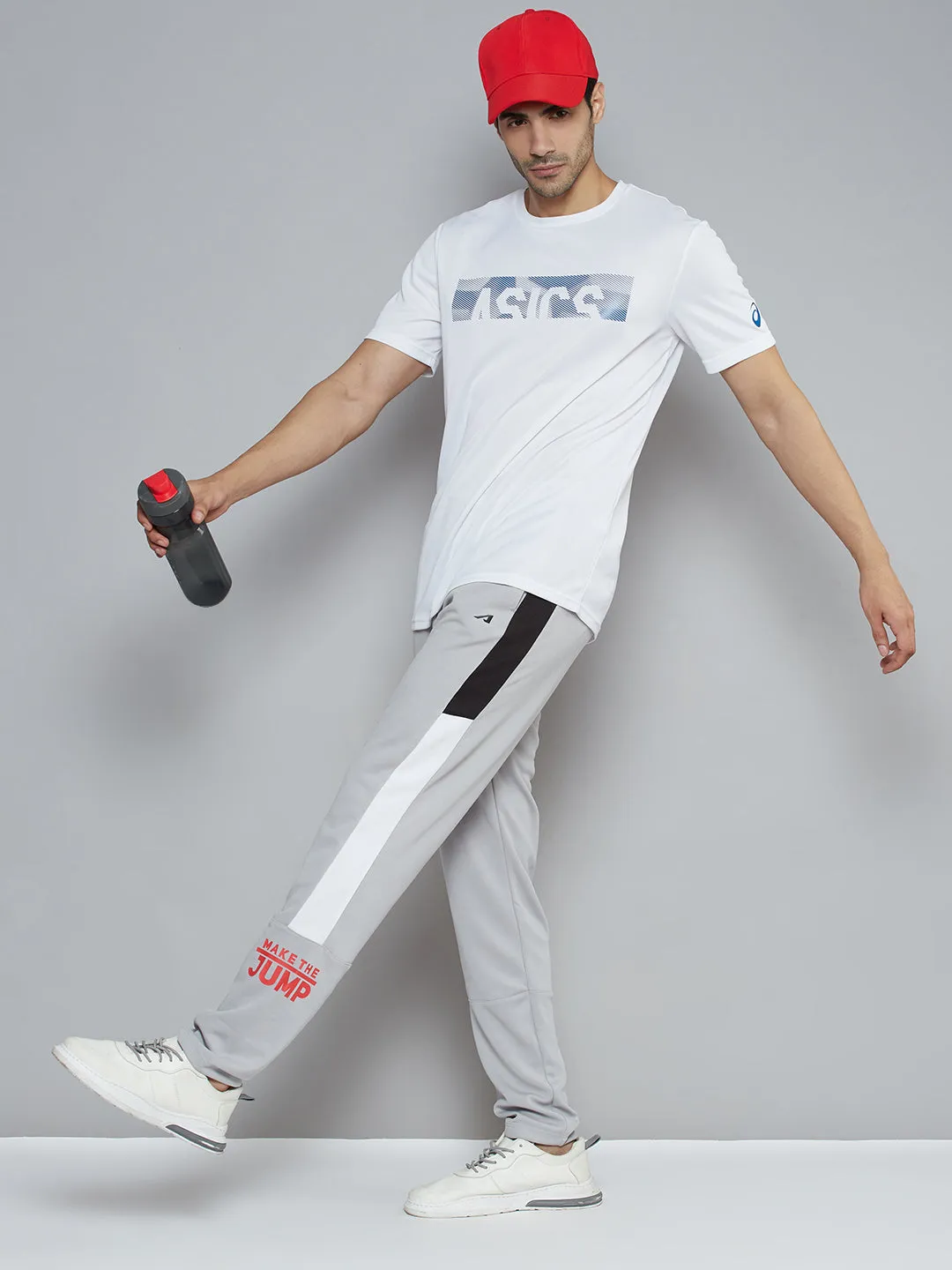 Alcis Men Grey Typography Print Slim Fit Running Track Pants TouchscreenCompatiblePockets