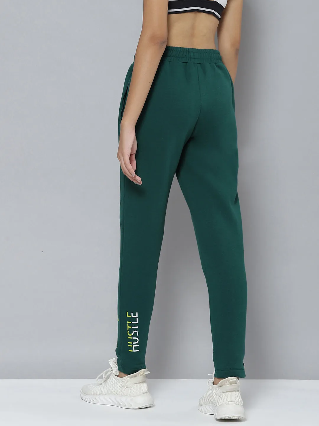 Stretch Fabric Outdoor Comfort Alcis Women Green Typography Printed Slim Fit Sports Joggers