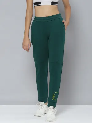 Alcis Women Green Typography Printed Slim Fit Sports Joggers Double Needle Stitching Noise Reduciting Fabric