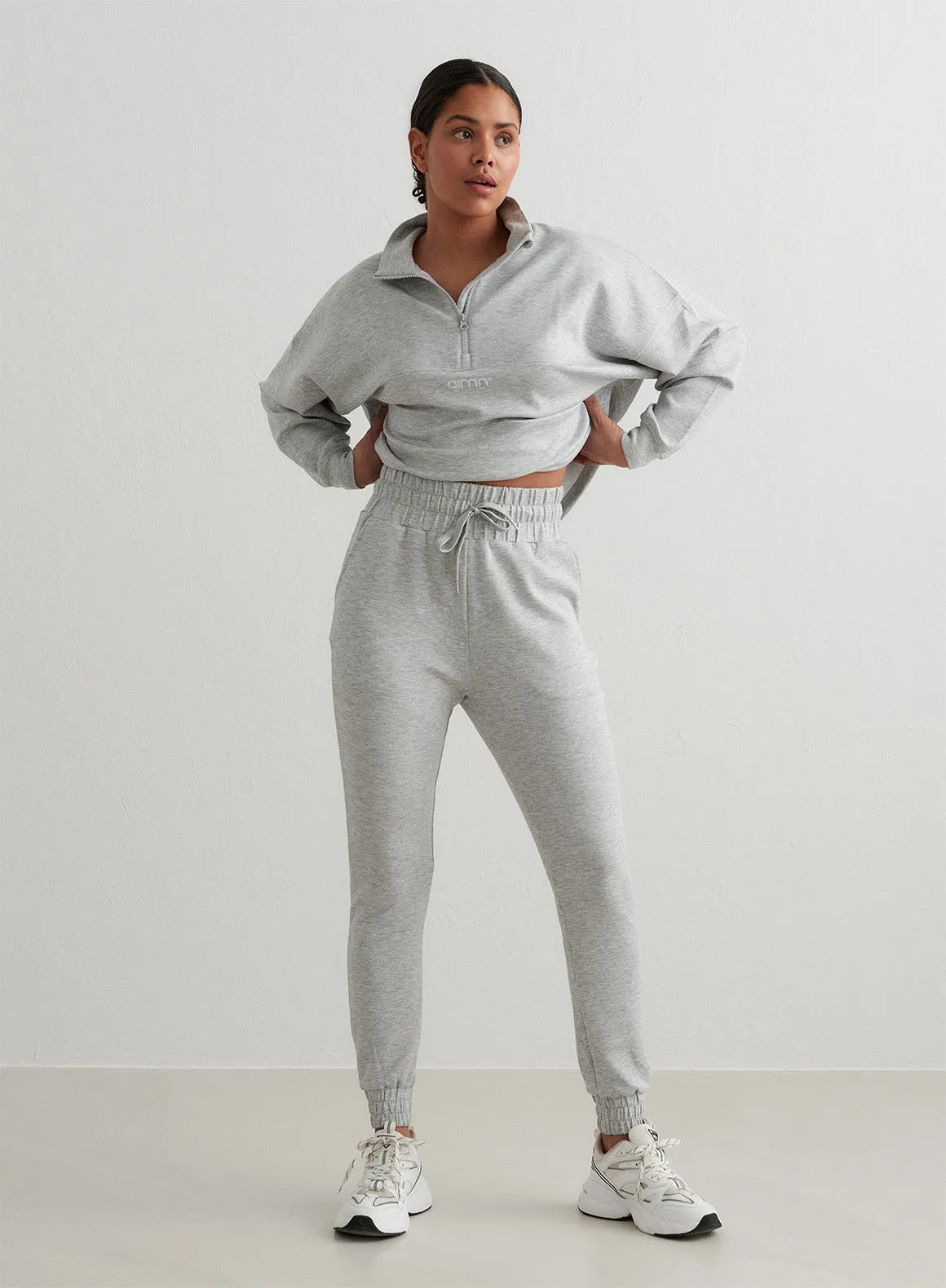 Light Grey Melange Comfy Modal Sweatpants Dynamic Motion