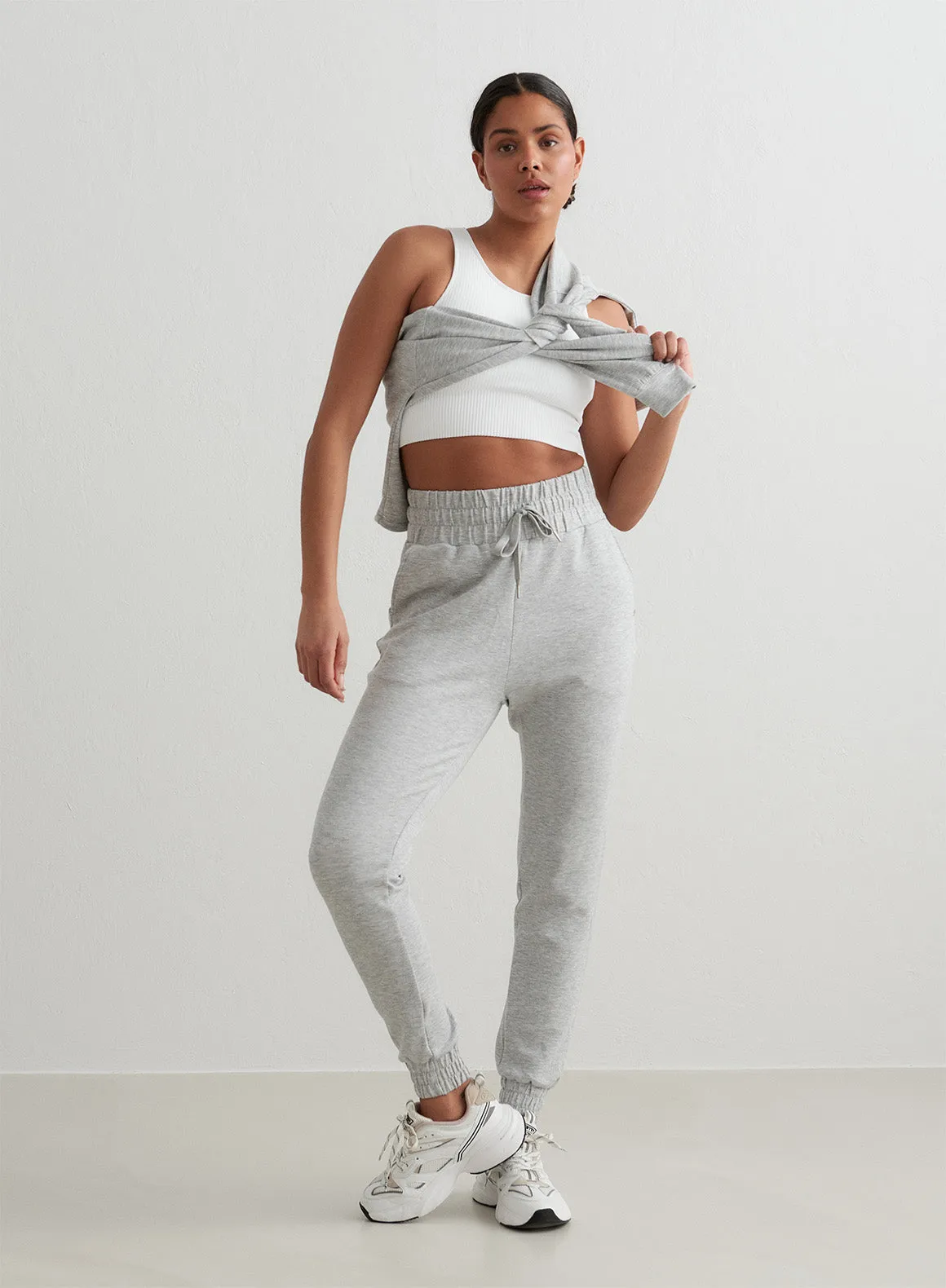 Light Grey Melange Comfy Modal Sweatpants Double Layered Hem Multipurpose Design
