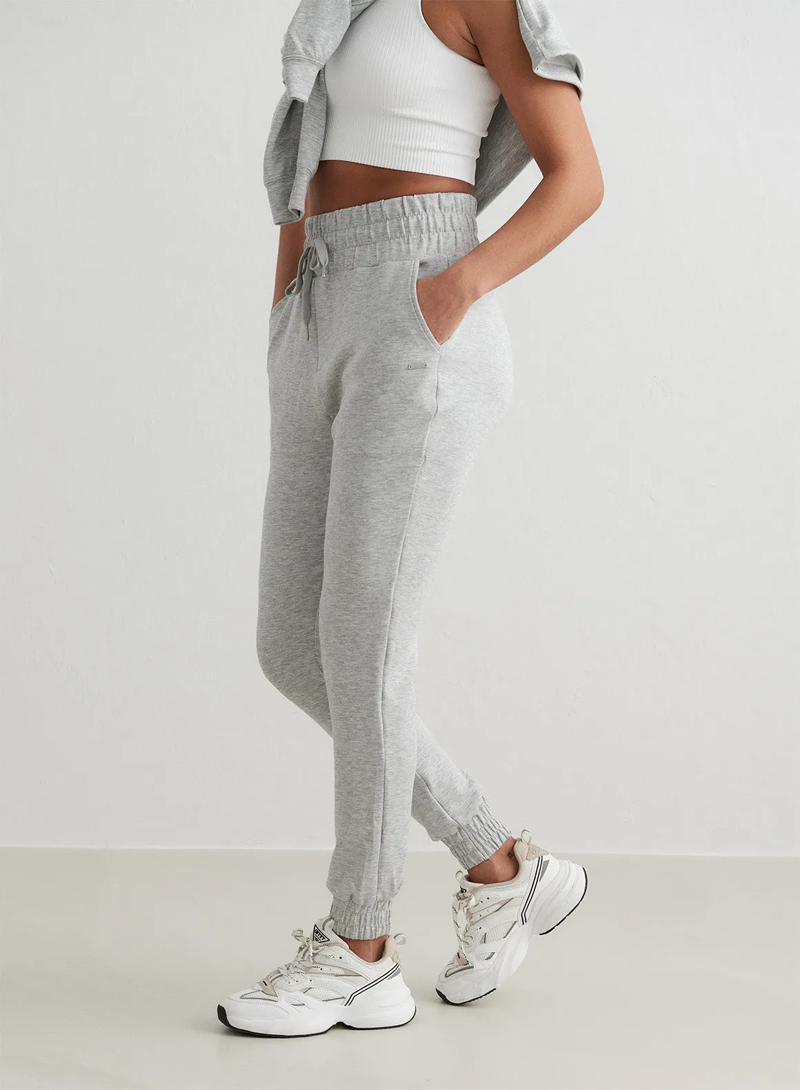 Non Slip Waist Grip Easy Care Light Grey Melange Comfy Modal Sweatpants
