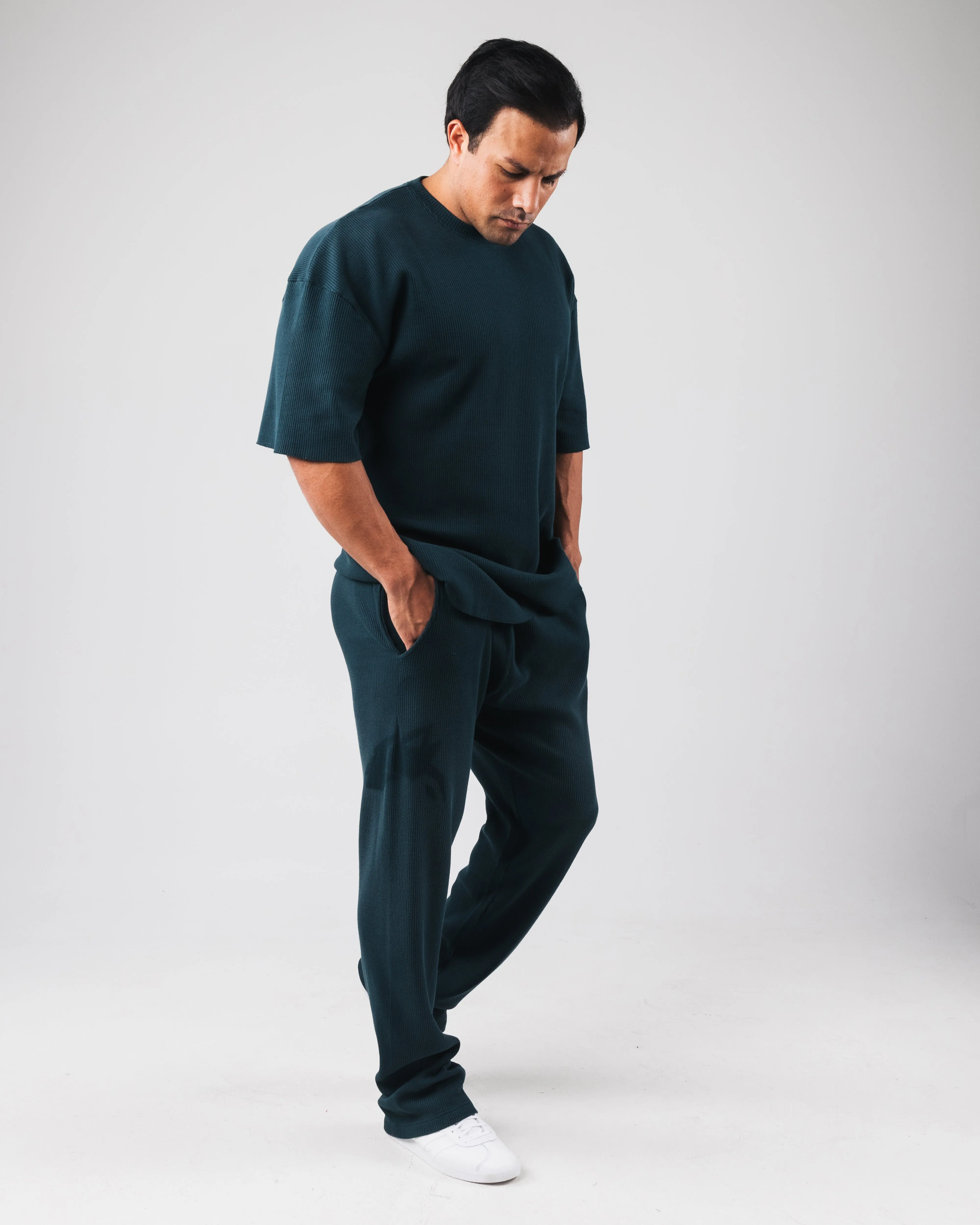 Hidden Zip Pockets Sunfade Bum Pant - Dark Cyan