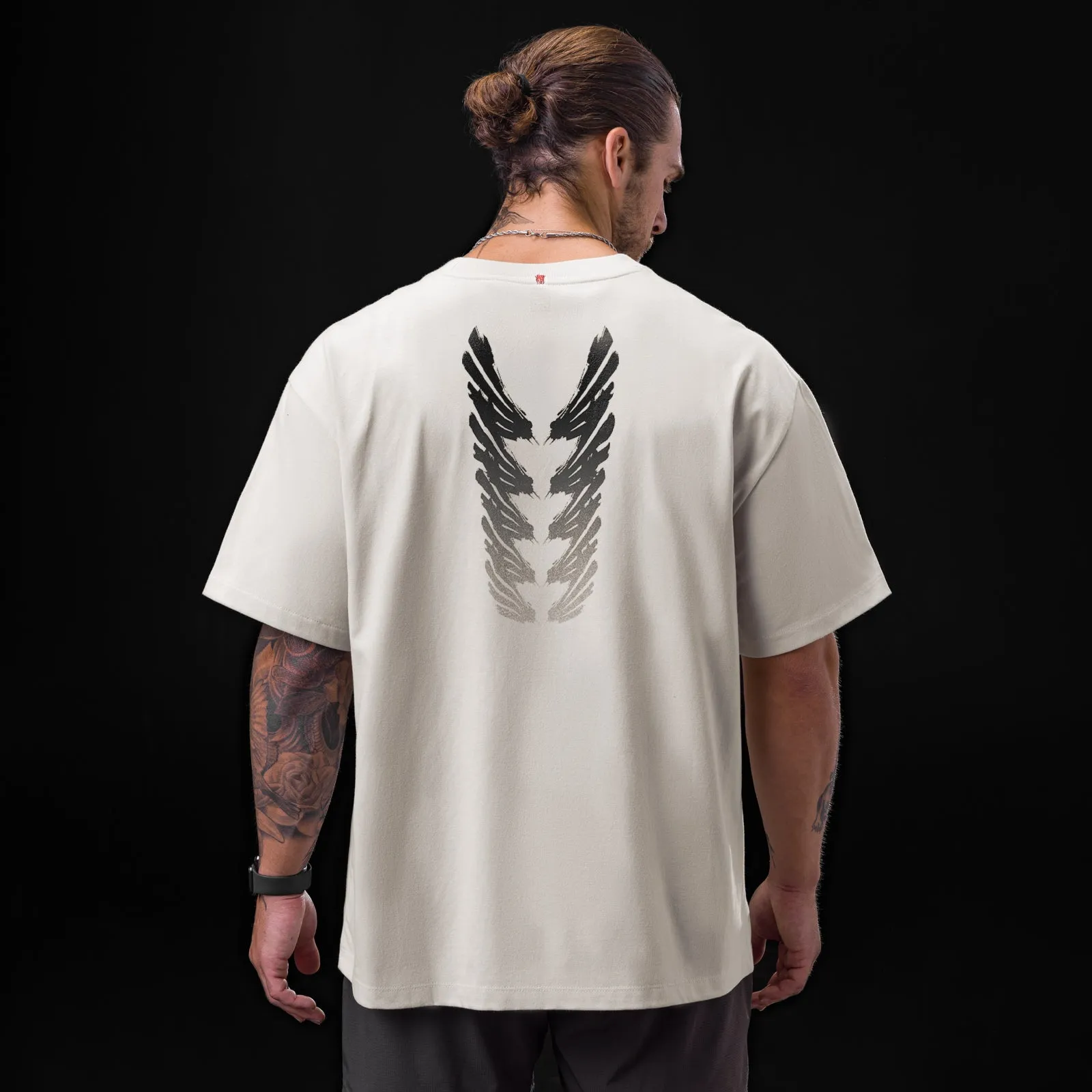 0797. Tech Essential? Relaxed Tee - Stone "Brush Stroke" Drop Shoulder Design