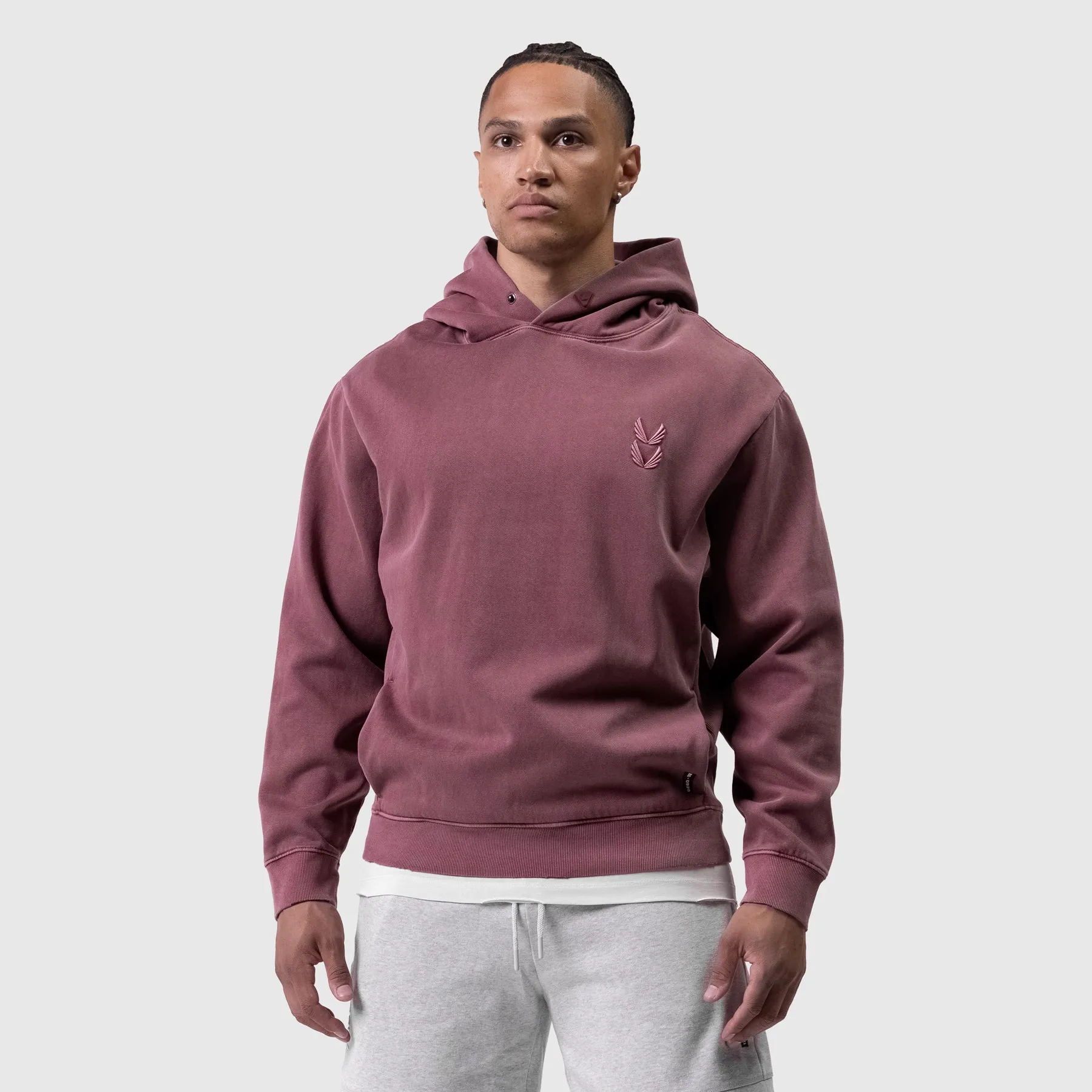 0920. Tech Essential? Distressed Hoodie - Faded Crimson slim fit Soft Lining