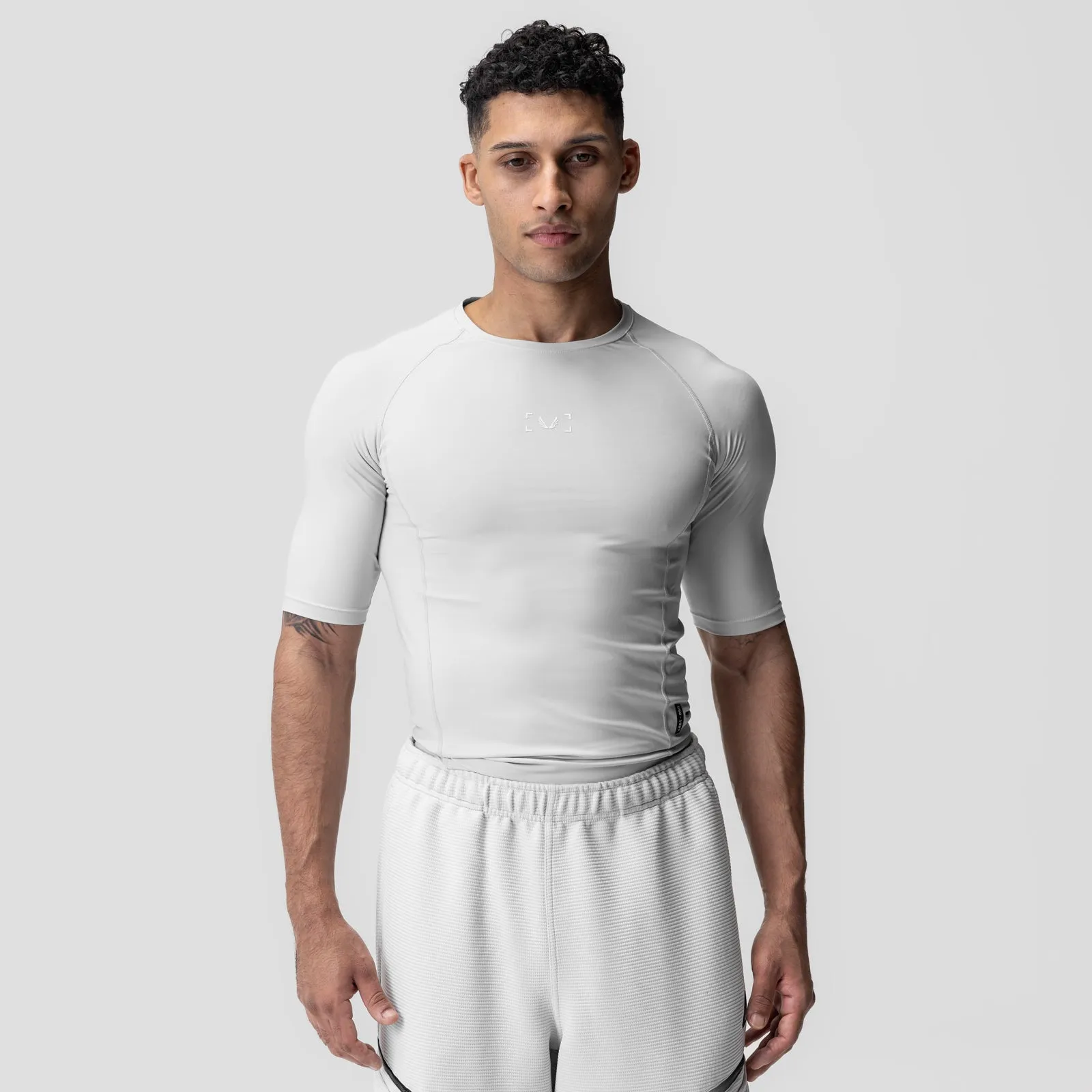 Foam Print Detail Stylish 1027. WarpFlexx-Lite? Half-Sleeve Baselayer - Light Grey