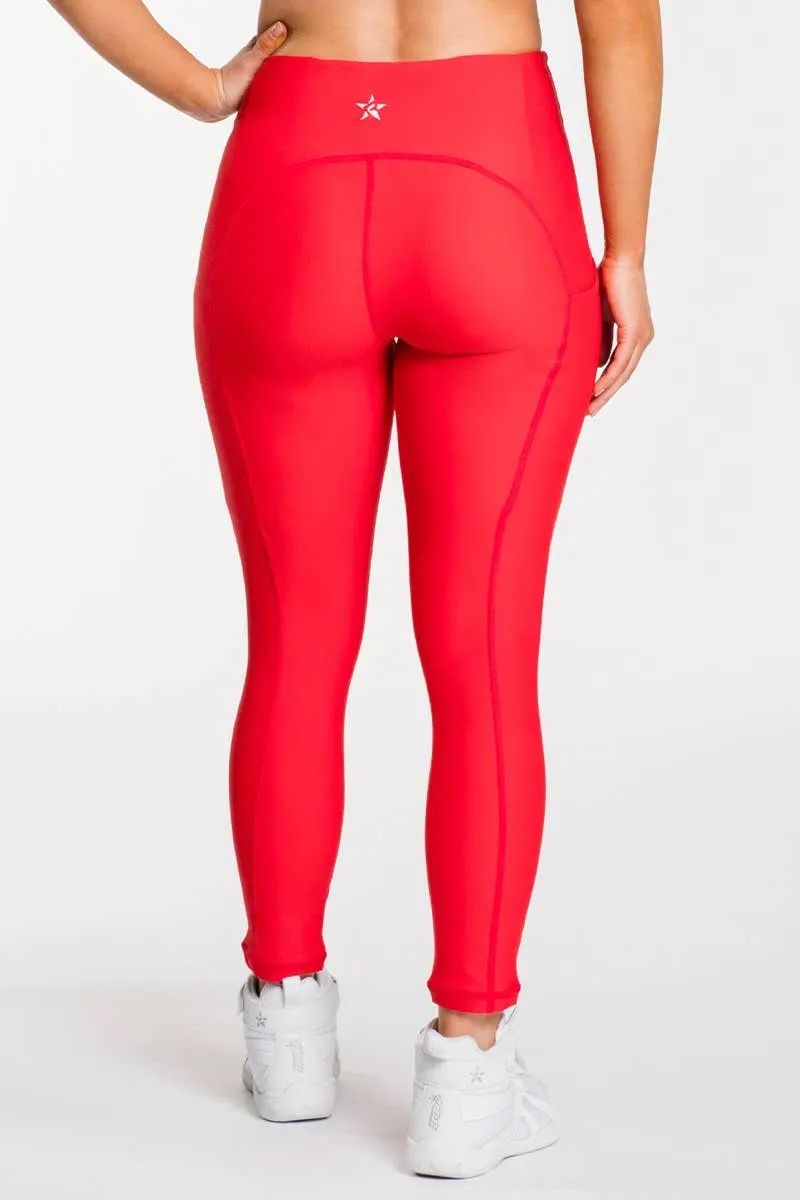 Iconic Legging in Red Travel Outfit Shape Retain Beach Walk High Waist