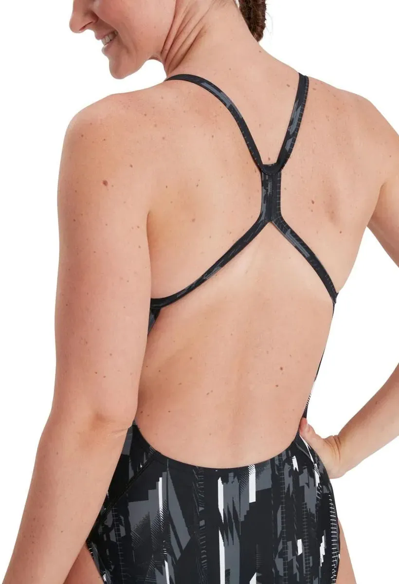 High-waisted Sunny Life Speedo Allover Rippleback Womens Swimsuit - Black